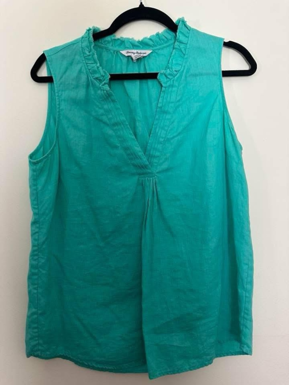 Tommy Bahama Sleeveless V-Neck Ruffle Trim Top - Turquoise